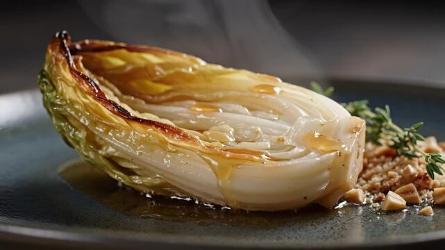 Delicious Roasted Endive with Glaze and Garnish on a Plate.