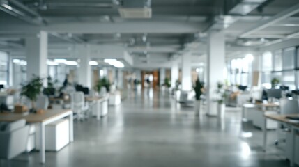 Fototapeta premium Modern, bright, and spacious open-plan office interior with desks, chairs, and natural light