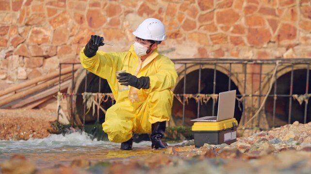 Environmental monitoring construction site action scene urban environment close-up pollution control efforts