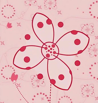 Pink floral and geometric seamless pattern on light background