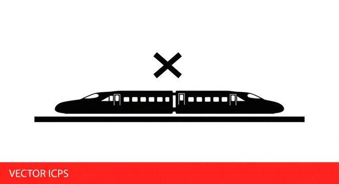 High speed train icon with a cross symbol above.