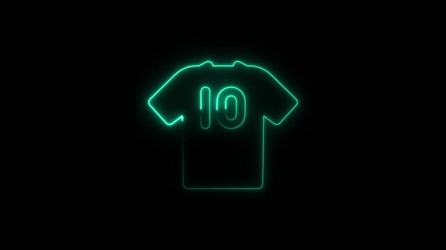 Neon glowing soccer jersey with number 10, sports apparel sign animation football