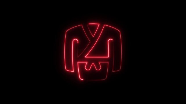 Neon martial arts gi glowing red light animation on black background, karate judo taekwondo