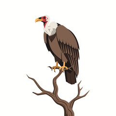 Obraz premium Vulture on Desert Branch Flat Vector Illustration - Minimalist Graphic Art