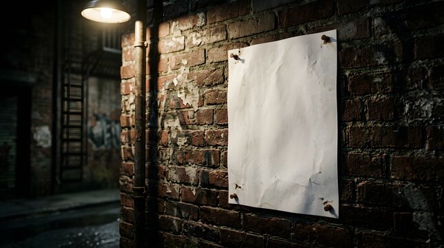 Blank poster on brick wall in alleyway