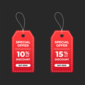 Special offer red sale tag with 10 percent and 15 percent discount