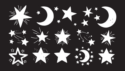 black shooting star vector icon set with sparkling trails for magic wish and astronomical celebration concept © CreatAr8