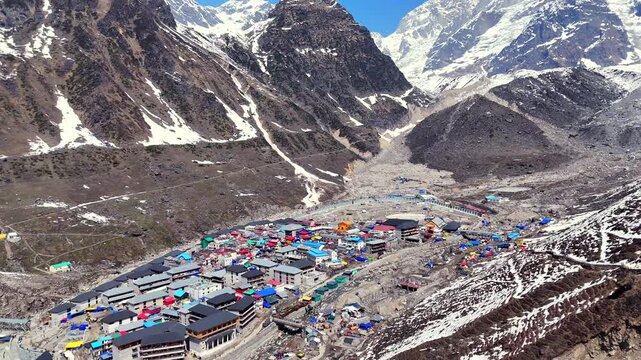 Aerial view of Kedarnath Temple in Uttarakhand India