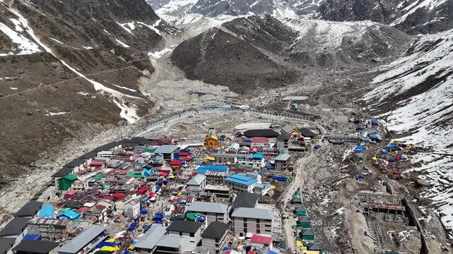 Aerial view of Kedarnath Temple in Uttarakhand India