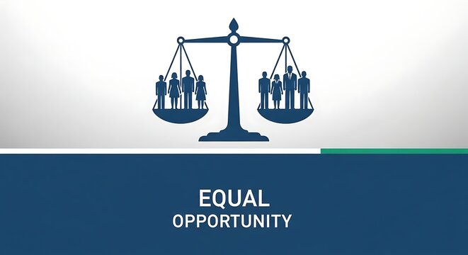 Equal Opportunity Concept with Scales of Justice and Diverse People Silhouettes.
