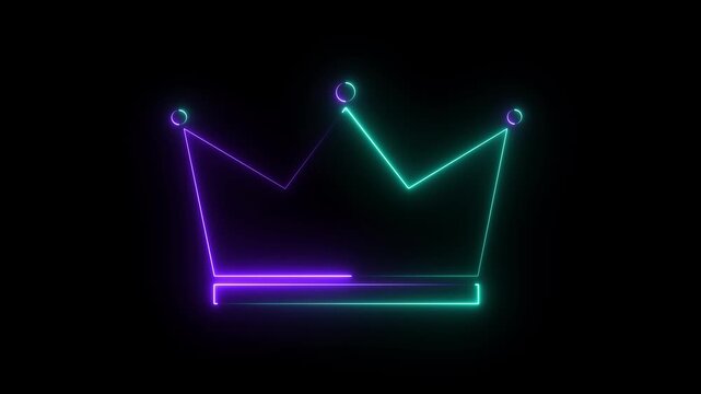 Purple And Cyan color crown icon animation with glowing neon lin.4k animation video.