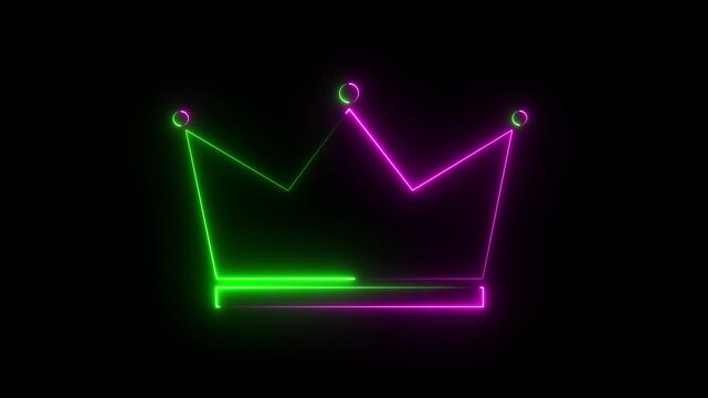 Green And Pink color crown icon animation with glowing neon lin.4k animation video.