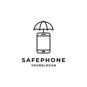 Safe Phone Security Logo with Umbrella and Smartphone Symbol