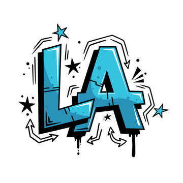 Graffiti Style LA Letters with Stars and Arrows.