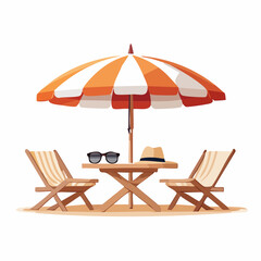 Fototapeta premium Beach Scene with Umbrella, Chairs, and Table