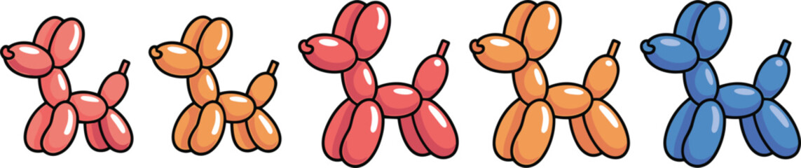 Cute balloon dog characters collection with colorful inflatable animal toys cartoon party vector illustration set © MstKhyrun