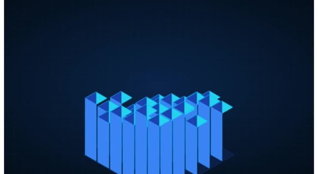 Abstract digital data visualization with animated blue isometric bars animation