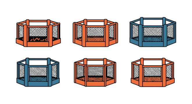 MMA Cage Line art vector set modern abstract colorful shapes