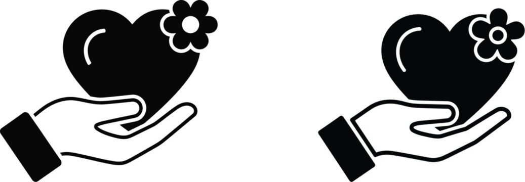 Black heart icon with flower  vector illustration
