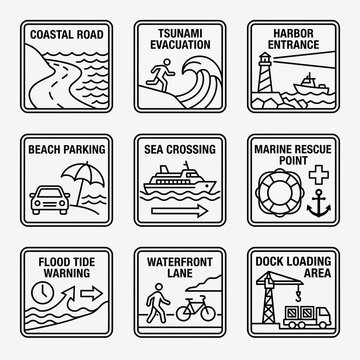 Road and Sea Warning Signs.