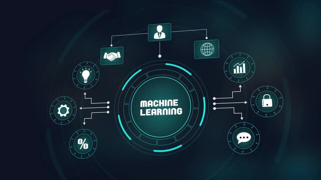 Machine learning technology and artificial intelligence concept, digital automation infrastructure, global business networking and smart data analysis.