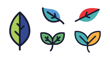 Fototapeta premium Leaf Line art vector set minimal colorful shapes illustration