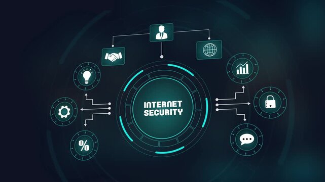 Futuristic digital internet security interface with secure global network, cyber technology for private data protection and advanced system access management.