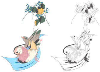 Obraz premium 浮世絵 鴛鴦のイメージイラスト1