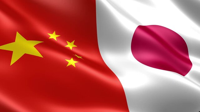 china japan waving flags east asia geopolitics economy dispute concept