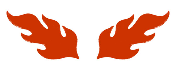 Wing shaped orange fire flames featuring realistic hand drawn crayon strokes. Isolated clip art element for fast food branding, hot delivery services, and creative icons. © dirtyfellas