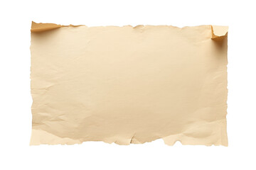 Fototapeta premium Old paper sheet with torn edges and crumpled texture, a vintage design element for background or message, transparent background