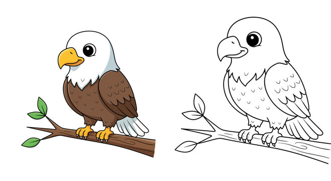 Cute Bald Eagle on Branch coloring page
