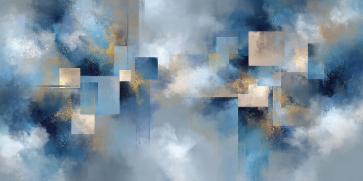 Modern abstract blue and beige geometric artwork with gold accents for background and contemporary wall poster design