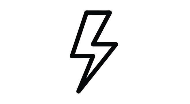 Lightning bolt icon vector, black outline power symbol, electric flash sign for energy and speed, minimalist thunderbolt graphic on white background