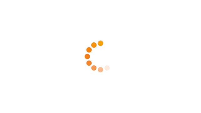 Minimalist orange loading spinner animation on white background, for web ui, progress