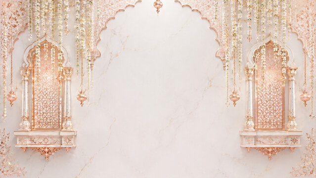 Luxury Indian Wedding Backdrop with Marble Arches and Flowers