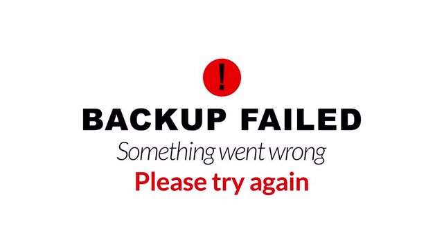 animation of a exclamation mark with the text backup failed something went wrong in 4K animation with alpha channel backup failed animation on transparent background 