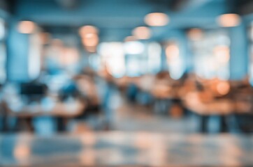Fototapeta premium Blurred indoor scene of a modern cafe or restaurant with ambient lighting and patrons visible
