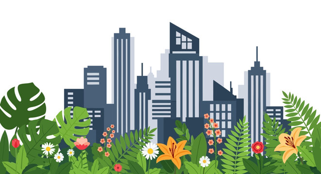 Urban skyline with greenery illustrating nature and city coexistence concept