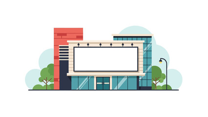Naklejka premium Modern Storefront Illustration with Large Blank Billboard Mockup - Flat Vector Commercial Building Exterior for Retail or Office Branding