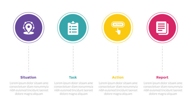 star method technique infographics template diagram with big circle and vertical description with 4 point step design for slide presentation