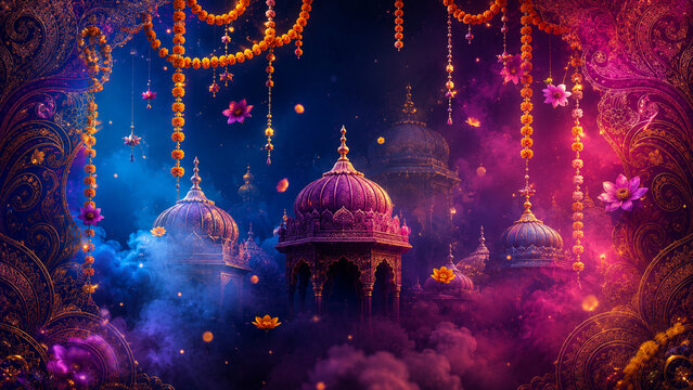 Vibrant Indian Wedding Backdrop with Palace and Marigolds