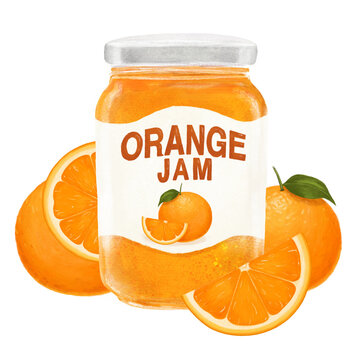PNG Orange jam jar, bread spread illustration, transparent background