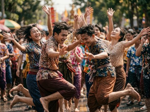close-up photography, 120fps slow-motion feel, young people dancing wildly in the procession, joy and sweat, dynamic movement, natural light