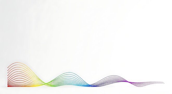 Vibrant rainbow wave pattern made of small dots on white background