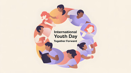 Diverse Youth Unity Circle Vector Illustration for International Youth Day Celebration