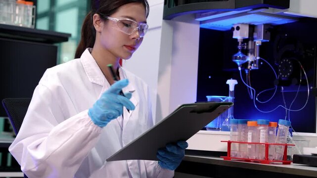 Laboratory research action scientist conducting experiments in modern lab detailed observations professional environment close-up view