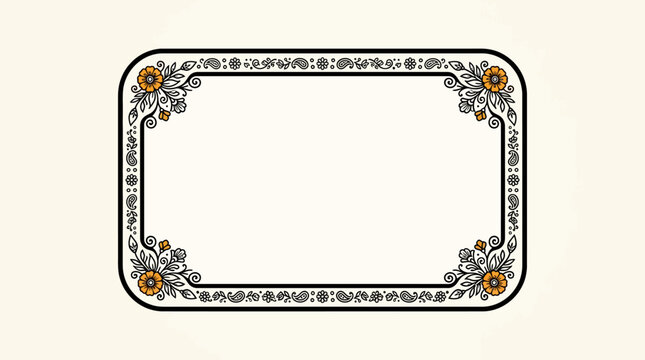 Elegant Rectangular Frame with Intricate Floral Corner Details.