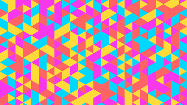 Colorful Abstract Geometric Triangle Pattern Background with Bright Neon Shapes, Modern Mosaic Design for Wallpaper, Textile Print, Digital Art and Creative Backdrop