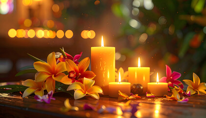 Ascension Day candles with orchids and lilies evoke spiritual reflection